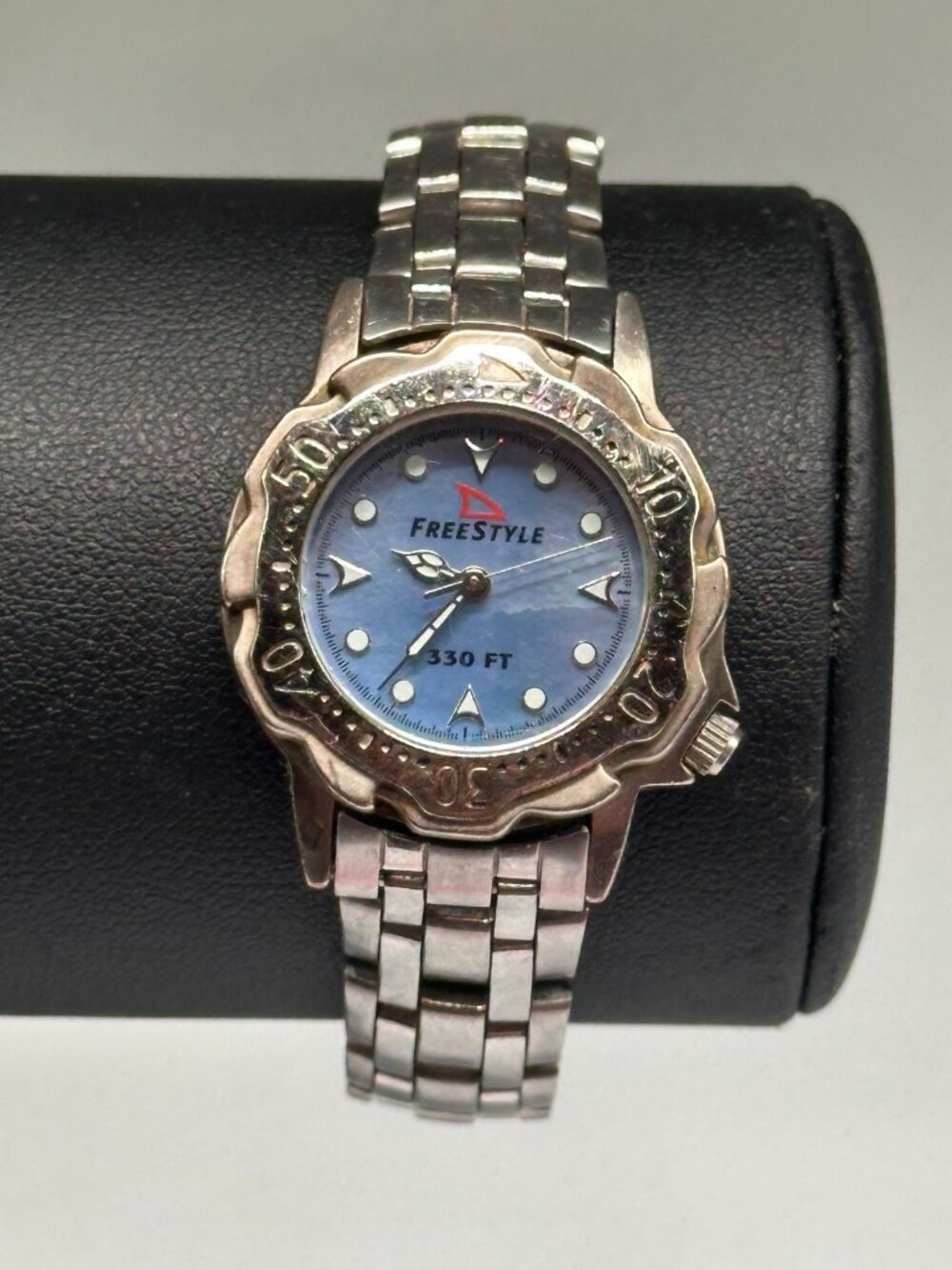 Freestyle Watch Womens Silver Tone Blue Mother of Pearl Dial New Battery 7.25"
